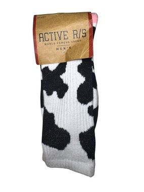 Active USA Black & White Cow-Spot Crew Socks